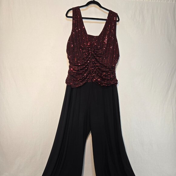 R&M Richards Holidays Season Black/Red Sequined Metallic Jumpsuit Plus Size 22W. - Picture 3 of 17